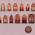 Gothic Ruby Window PET tape featuring gold foiled cathedral stained glass patterns - Ruby Window