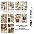 Magic & Vintage junk journal set with 10 sheets of washi stickers and material paper - Magic Fantasy