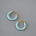 Chic blue marble enamel hoop earrings with polished gold metal clasp for women - Blue