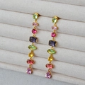 Colorful geometric multi-shape glass gemstone long drop earrings in gold plating - Multicolor Style (Stud)
