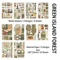 Set di carta scrapbooking vintage natura con fiori e cervi, adesivi 140x210mm - Foresta dell'Isola Verde