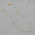 Vintage style turquoise beaded necklace with gold chain and adjustable lobster clasp - Turquoise and Silver Watermelon Beads
