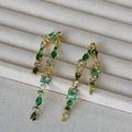 Summer fashion emerald green gemstone geometric double-layer detachable silver earrings - Fresh Green Geometric Gemstone Long Style (Earrings)