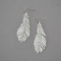 Minimalist white feather beaded earrings featuring handmade woven craft for women - Silver Hook