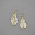 Handmade woven white feather bead earrings with golden hooks in a bohemian style - Gold Hook