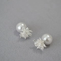 Orecchini a perno con dente di leone in argento e perle con zirconi dal design floreale - Orecchini a Bottone Con Chiusure in Perla
