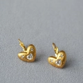 Brushed gold heart earrings with sparkling star zircon stones and classic French hooks - Gold