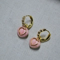 Orecchini a cuore rosa con cerchi dorati e pietre di zircone scintillanti per donna - Orecchini pendenti cuore rosa