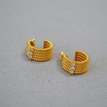 European vintage gold-plated C-shaped rope twist hoop earrings with white zircon stones - Gold Twisted Rope Texture Rhinestone C-Shape Earrings(7)