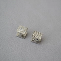 Detailed macro of silver cufflinks featuring crystal zircon inlays and hammered metal texture - Silver Square Rhinestone And Hammered Asymmetric Cufflinks(8)
