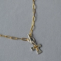 Collana a catena bicolore con ciondolo a croce vintage oro e argento e chiusura a T - Base Argento Croce Bicolore (Modello 2)