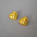 Vintage style gold heart stud earrings with matelassé texture and beaded edge - Gold Quilted Pattern Heart Stud Earrings (14)