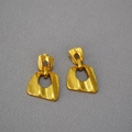 Close-up of gold-plated brass earrings with irregular geometric cutouts and matte texture - Gold Irregular Geometric Hollow Matte Drop Earrings (18)