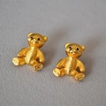 Macro shot of gold-plated bear stud earrings with fine textured metallic finish - Gold Little Bear Horizontal Stripe Texture Stud Earrings (21)