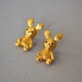 Detail of gold rabbit stud earrings with textured finish and cute black dot eyes - Gold Rabbit Threaded Texture Cute Stud Earrings (22)