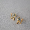 French style double-line gold plated stud earrings with teardrop gemstones and amber beads - Cyan Stone
