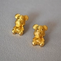 Detailed view of 18k gold plated brass bear earrings with unique horizontal textured finish - Golden Little Bear Horizontal Threaded Earrings (23)