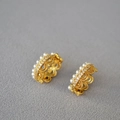 Pendientes vintage calados de oro con perlas blancas y circonitas brillantes - Dorado
