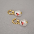 Baroque pearl drop earrings in brass gold finish with a red heart pattern detail - Red Heart Pattern Irregular Artificial Pearl Earrings (32)