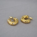 Detailed view of chunky C-shaped brass earrings with gold plating and cubic zirconia - Gold Modern Luxurious C-Shape Thick Rhinestone Hoop Earrings (39) / Gold