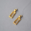 Detail of gold-plated brass earrings with a hammered texture and rectangular hollow drop - Gold Vintage Hammered Ball Rectangular Drop Earrings (40) / Gold