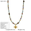 Collana a strati con turchese africano, occhio di tigre e ciondolo a fiore dorato - Stile Ciondolo Fiore a Croce (13-22-1)