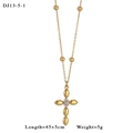 Collier croix bohème en acier inoxydable doré avec pavé de zircons et chaîne à perles - Collier de Croix (13-5-1)