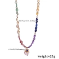 Detail view of colorful natural stone beaded necklace with a gold heart gemstone pendant - Colorful Crushed Stone Heart Inlay Style (Style 3)