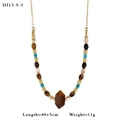 Collier de perles œil de tigre bohème avec pendentif hexagonal en cristal brun et chaîne dorée - Collier en Perles Vintage (13-5-3)