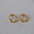 Minimalist irregular brass earrings with gold plated lava texture and hammered finish - Gold Hammered Lava Irregular Ring Stud Earrings (56) / Gold