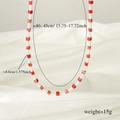 Handmade beaded necklace with white cylinders and red marbled cubes, 40-45cm length - White Cylindrical and Red Square Beads Style