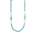 Collana etnica di perline con turchese naturale, cristalli bianchi e accenti dorati - Stile con Perline Turchesi (Style 1)