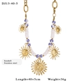 Goldene Edelstahlkette mit Sonnenanhängern und blau-weißen Porzellanperlen - Sonnengesicht (13-40-5)
