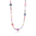 Detail view of Bohemian evil eye necklace with colorful seed beads and pearls - Style 1