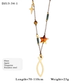 Collana lunga stile bohémien con cordino marrone, ciondolo a pesce oro e perline turchesi - Stile Ciondolo Pesce (13-34-1)