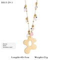Collana dorata in acciaio con perle, ciondolo a fiore e perline colorate moda - Stile Ciondolo Fiore (13-29-1)