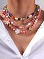 Detail of layered bohemian necklace with ocean shells, colorful stones and pink starfish - Single Layer (Style 1)