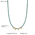Deep green beaded necklace with golden LOVE pendant and adjustable stainless steel chain - Deep Green Emerald Color Style (13-30-3)