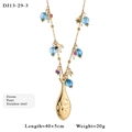 Collana in acciaio dorato con perle, perline blu e un ciondolo a forma di pesce - Stile Ciondolo Pesce Goccia (13-29-3)