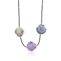 Close-up of black beaded necklace with colorful seashell pendants and gold spacer beads - Colorful Scallop Pendant Style (Style 3)