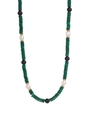 Detalle de collar de cuentas vintage con discos de malaquita verde y perlas blancas - Disco de Malaquita Verde Ágata Negra Perla (Style 2)