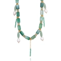 French beaded choker with green agate stones and baroque pearls in a symmetrical layout - Green Agate Pearl Fringe Style (Style 2)