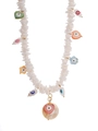 Detailed view of bohemian beaded necklace with white shell discs and evil eye charms - White Shell Evil Eye Style (Style 2)