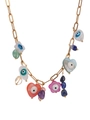 Close-up of Bohemian gold paperclip necklace with multi-color stone charms and Hamsa Hand - Gold Paperclip Chain Multi-pendant Style (Style 3)