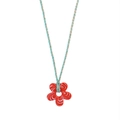 Detalle del colgante de flor de cristal rojo con cordón trenzado azul y dorado - Estilo Rojo (Style 1)