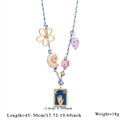 Bohemian woven rope necklace with blue Hamsa hand tarot pendant and colorful beads - Style 3