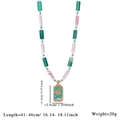 Collar de cuentas de piedra natural con colgante de carta de tarot sol en azul claro - Verde y Rosa/Patrón THE SUN (Style 3)