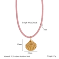 Detailed view of pink PU leather necklace with golden stainless steel shell pendant - Pink Cord Shell Pendant (A)
