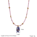 Detail showing natural stone fish pendant size measurements and pink marble beaded chain - Blue Spot Jasper