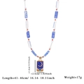Kleurrijke natuurstenen kralenketting met blauwe maan tarot hanger en afmetingen - Blauw en Wit/Maan Bergpatroon (Style 5)